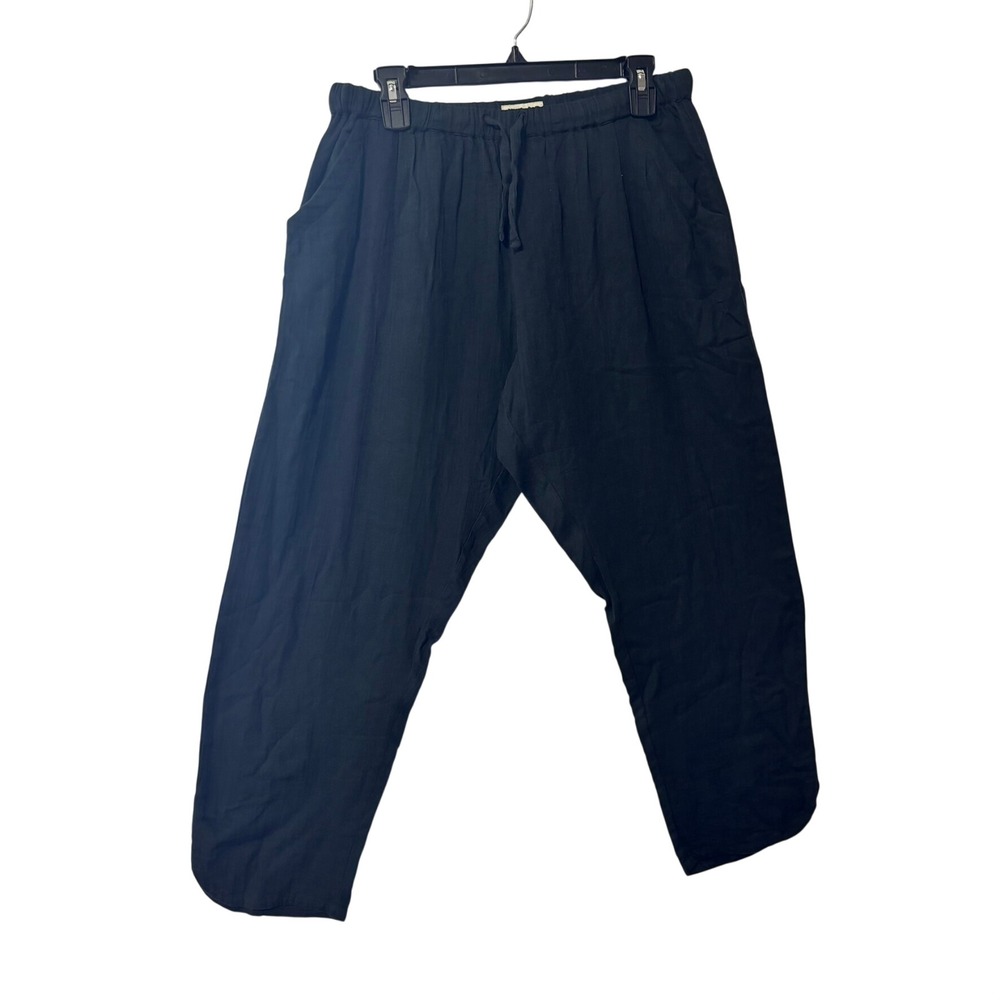 Pact Organic Cotton Gauze Tapered Pants Black Elastic Drawstring Waist Large